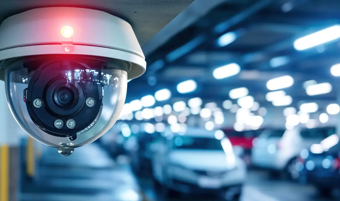 security camera in a parking garage