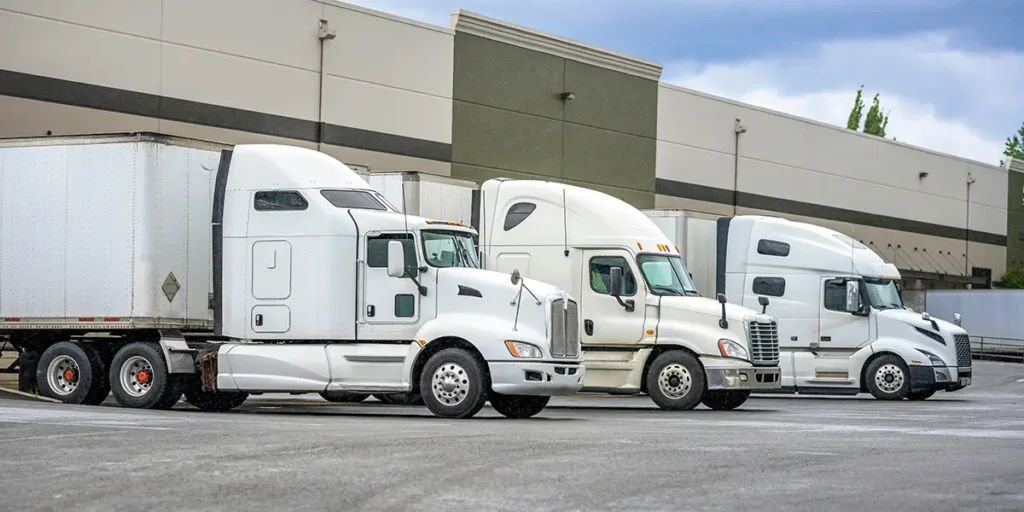 Semi trucks at a warehouse