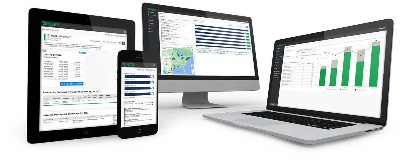 computers and devices showing Protos' software technology