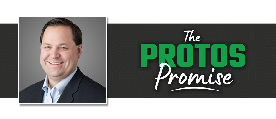 headshot of Mark Hjelle with "The Protos Promise"
