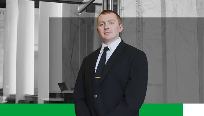 security officer at the entrance to a large hotel