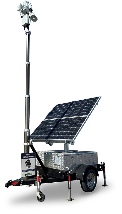 security trailer with surveillance cameras on a mast.