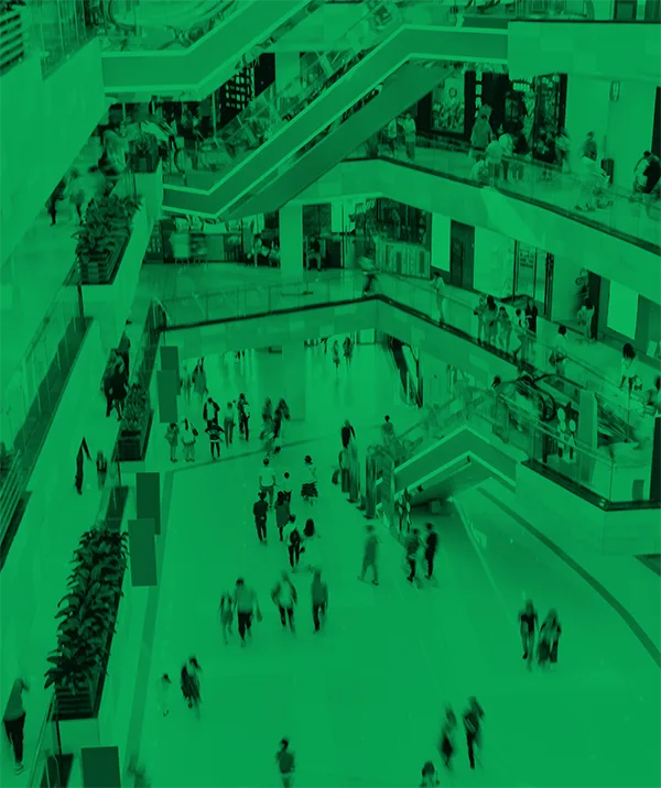 inside of a shopping mall as seen by a surveillance camera