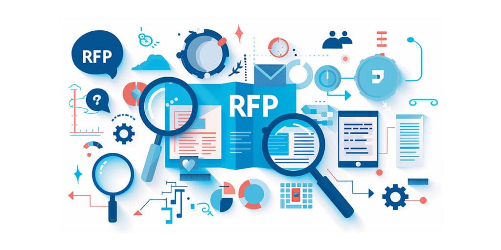 Colorful illustrated graphic showing the RFP process