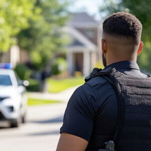 Image of a police officer on a suburban street