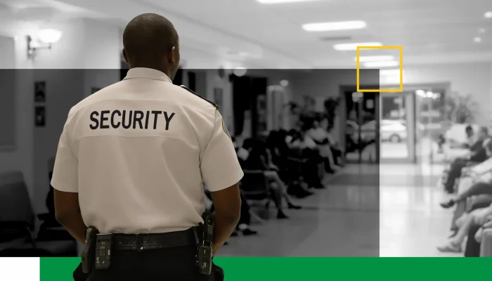 hospital-lobby-officer security officer in a large hospital waiting room
